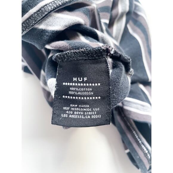 Men's Huf Worldwide Striped Black and Gray Cotton T-Shirt Size L - Picture 8 of 8